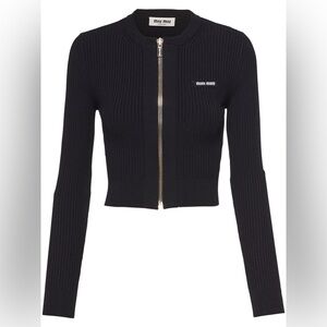 Miu Miu logo-print zip-up cardigan